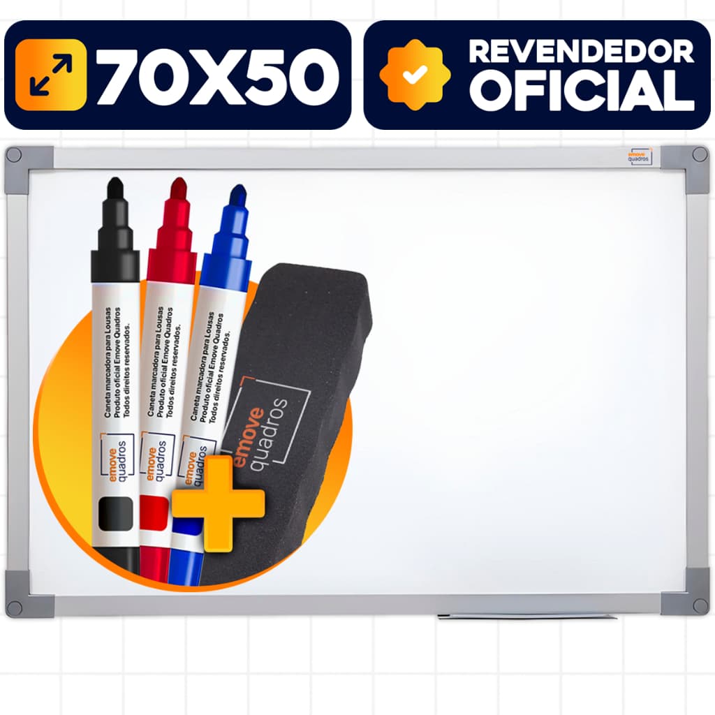 Quadro Branco 70x50 Lousa Branca Pequena UV Soft Colors Moldura Alumínio Stalo + 3 Canetas Apagador