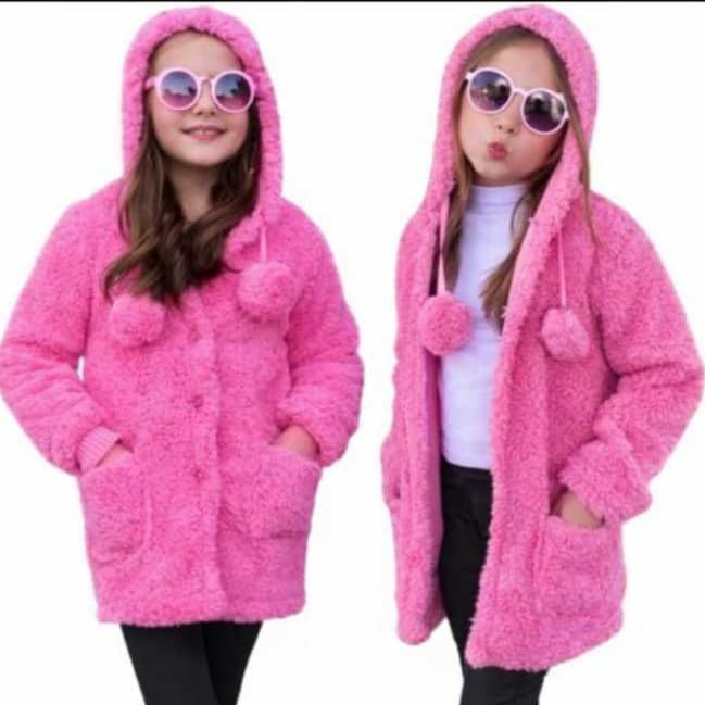 Casaco Infantil, Juvenil no Tecido teddy con Capuz e Bolso