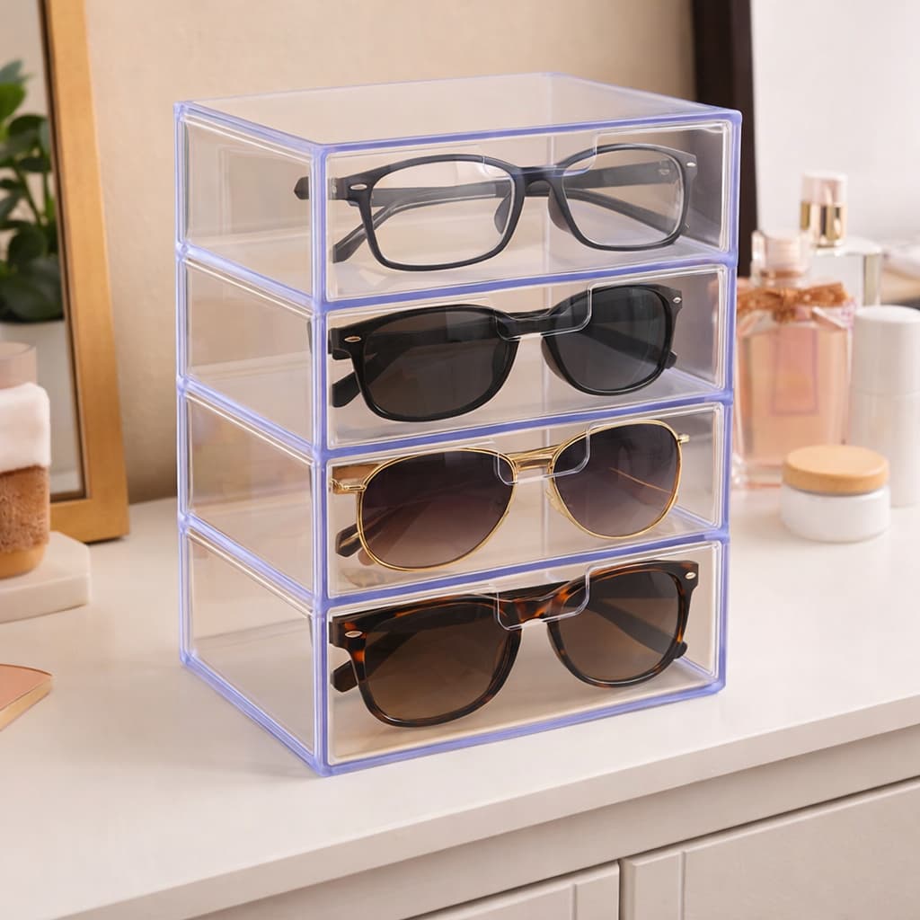 Porta Óculos Escuro Sol Organizador Estojo 4 Divisórias Case Transparente