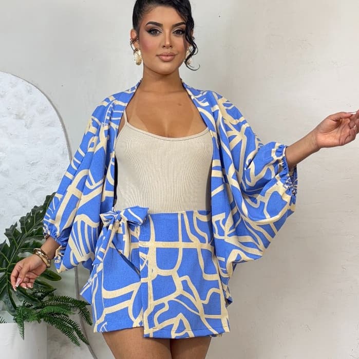 Conjunto Feminino 2 peças short saia e kimono