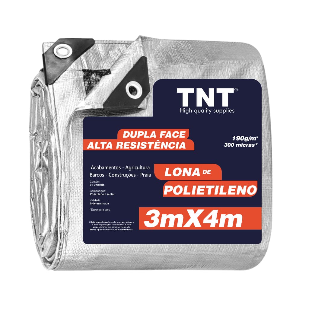 Lona 4x3 Cobertura Cinza Preta Impermeável 300 Micras Grossa 190g/m2 TNT