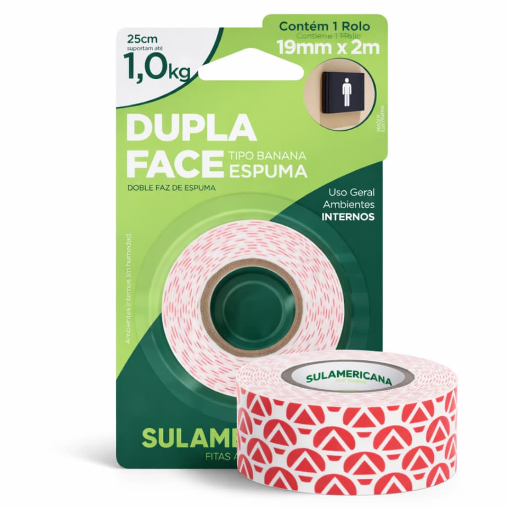 Fita Dupla Face Espuma Tipo Banana 19mmX2m Com Alta Fixação