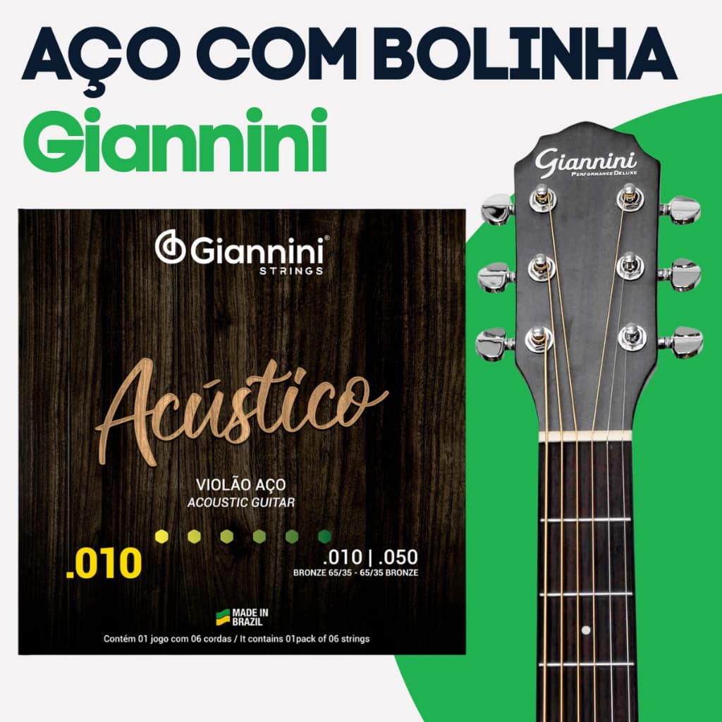 Encordoamento Giannini Com Bolinha Geswam Encordoamento Violão Aço 010 Corda de Violão de Aço Bronze
