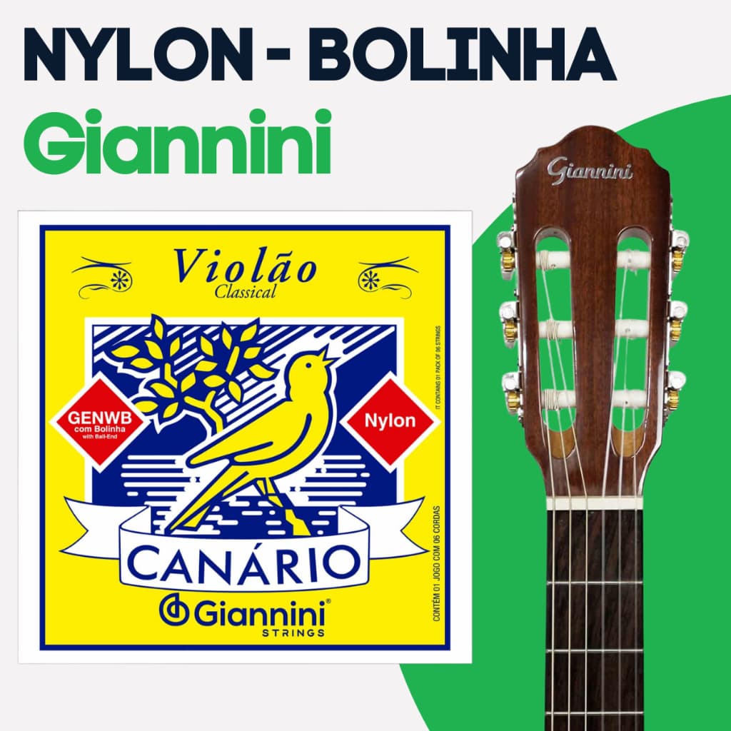 Encordoamento Giannini Com Bolinha Canário Genwb Encordoamento Violão Nylon Corda de Violão de Nylon