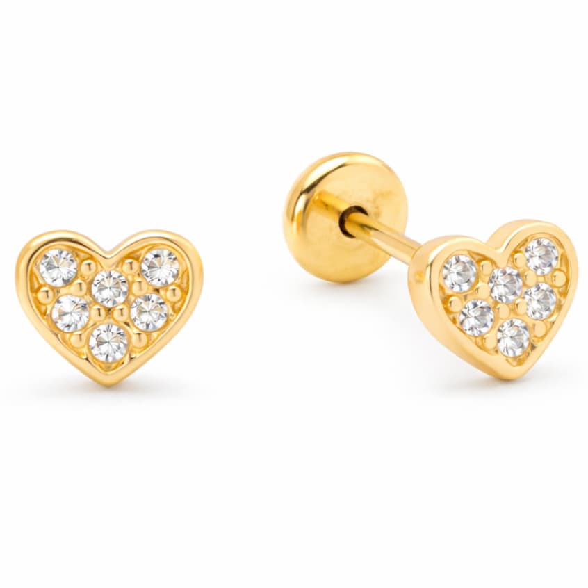 Brinco Baby Coração Cravejado Zircônia Folheado a Ouro
