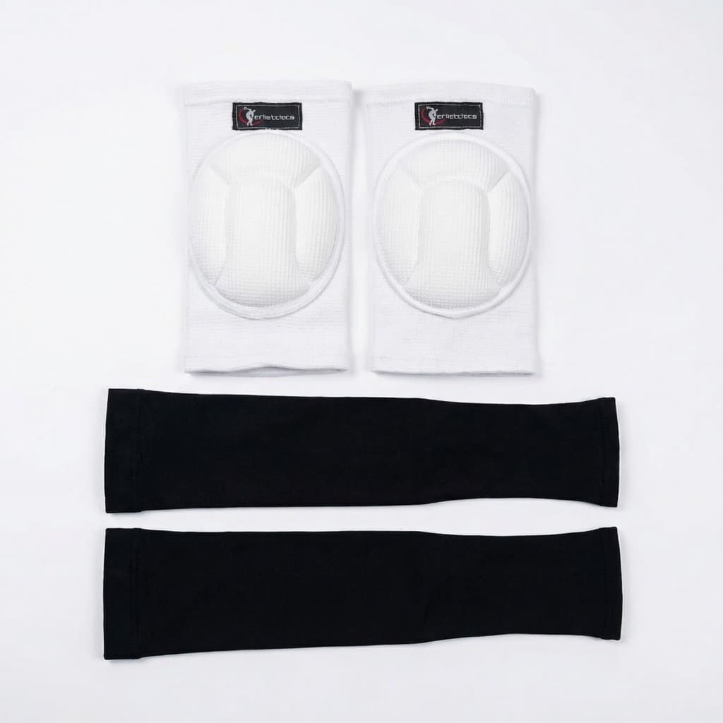 Kit Joelheira Vôlei Elástica branca + Manguito elástico Preto - par