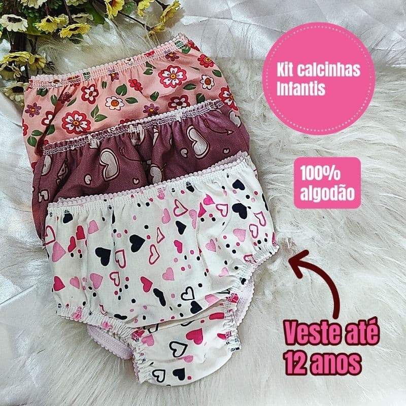 kit calcinha infantil menina algodão