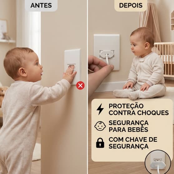Protetor de Tomada Infantil Anti Choque Bebê Segurança 2 e 3 Pinos com Chave