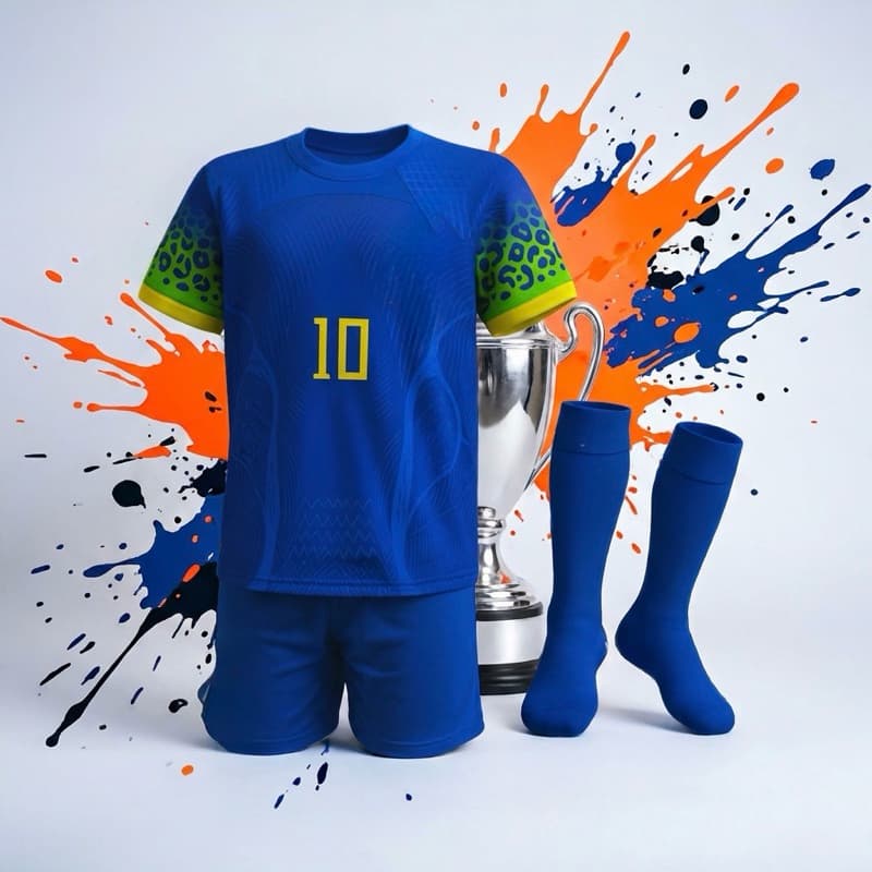 Camisa Short + MEIAO copa do mundo infantil e juvenil bordados tecido esportivo