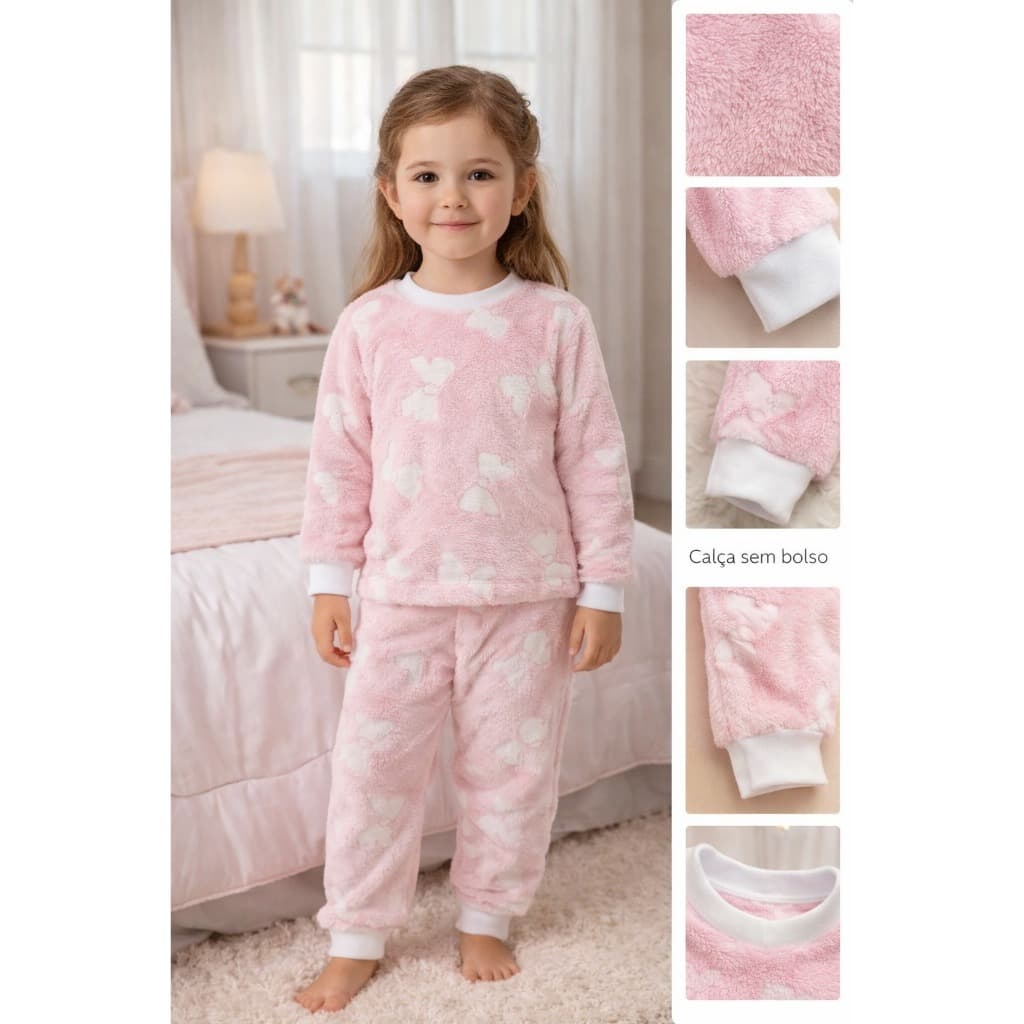 Pijama infantil inverno brilha no escuro menina LAÇO - REF:  1422