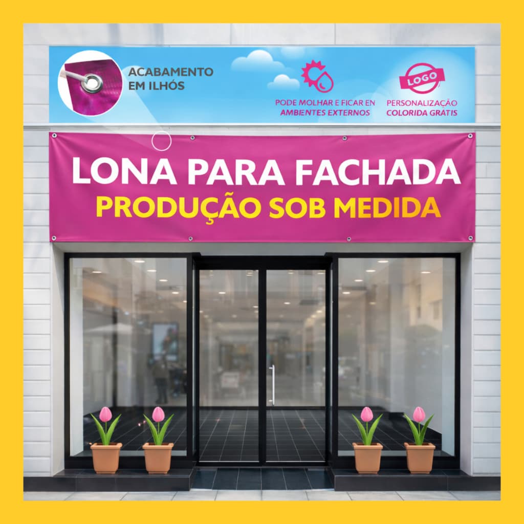 Fachada em Lona, Banner Faixa Lona Personalizado com  acabamento em ilhós ou sem acabamento