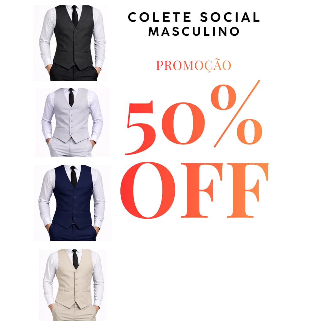 Colete Social Masculino Alto Padrão Diversas Cores Bege Azul Preto Cinza Formatura Casamento Eventos