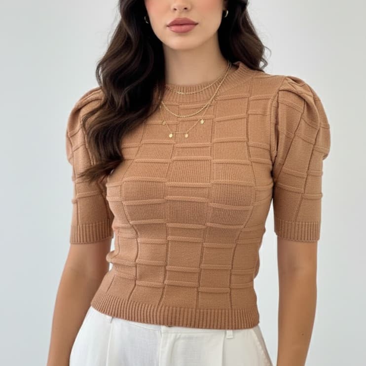 BLUSA FEMININA MANGA CURTA TRICOT MODAL  ROUPA ESTILOSA TENDENCIA 2026