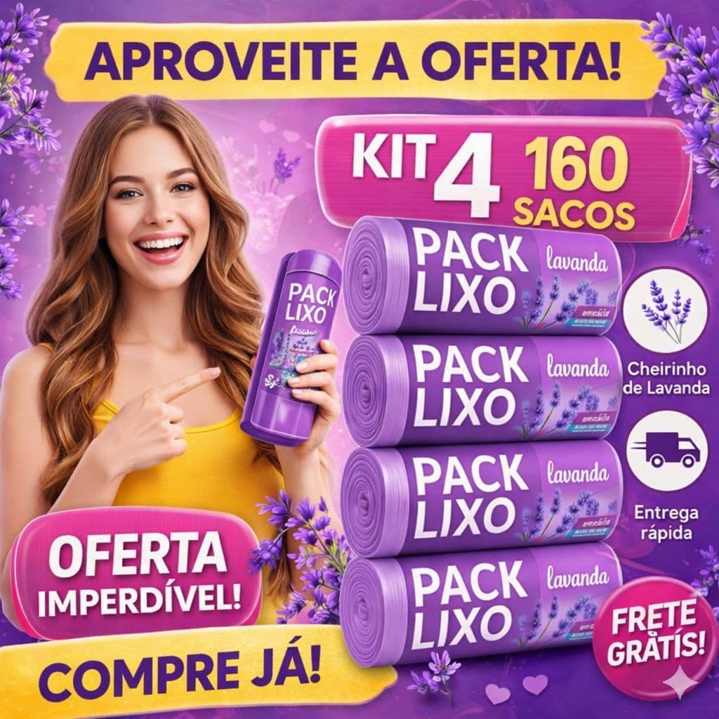 Kit 4 Sacos de Lixo Perfumados Lavanda | 160 Sacos | Pia e Banheiro | 34x38cm | Neutraliza Odores