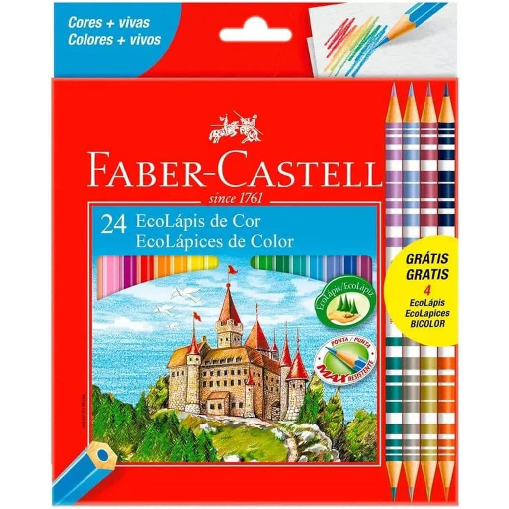 Lápis De Cor Faber Castell Escolar 24 Lapis Ecolapis Max Resistente Original