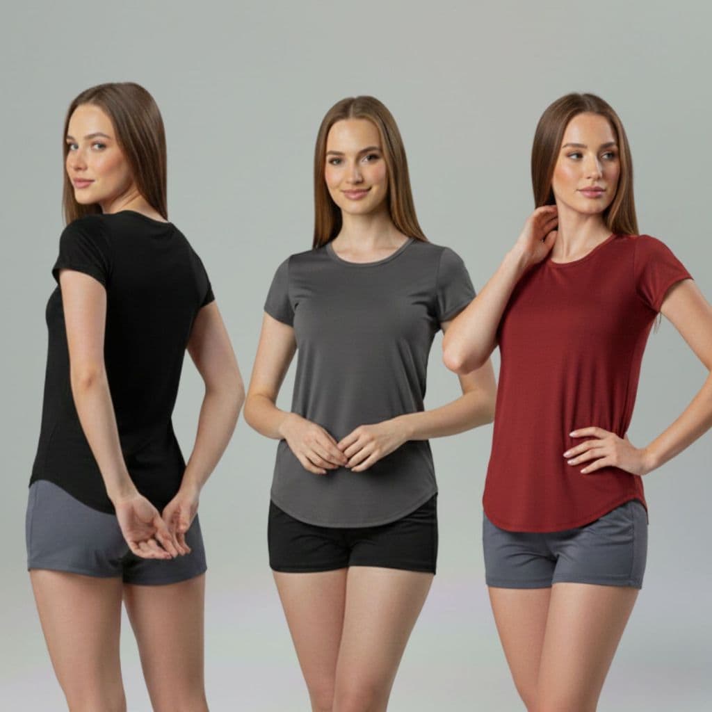 Kit 3 Camisetas Academia Feminina Dry Fit Treino Blusa Caminhada Treino Musculação