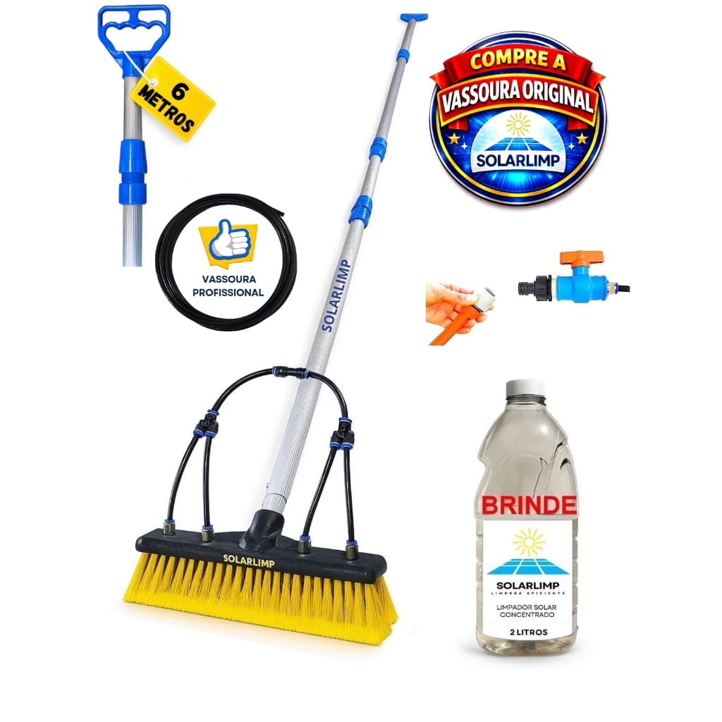 Vassoura Para Limpeza De Placas Solar Profissional Cabo 6 Metros
