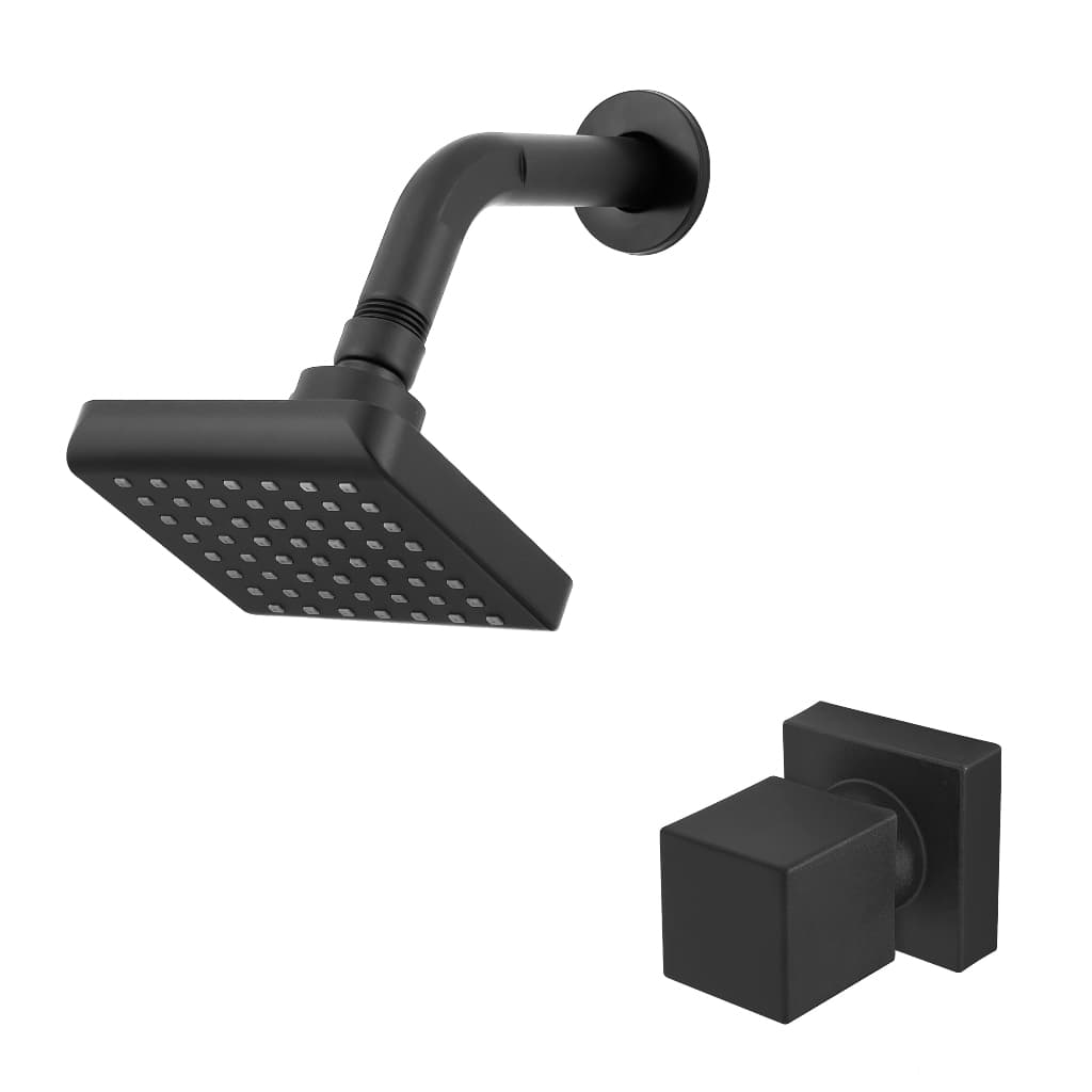 Kit Ducha Chuveiro Preto Quadrada Piscina Banheiro e Área Externa Articulável  c/Acabamento Registro