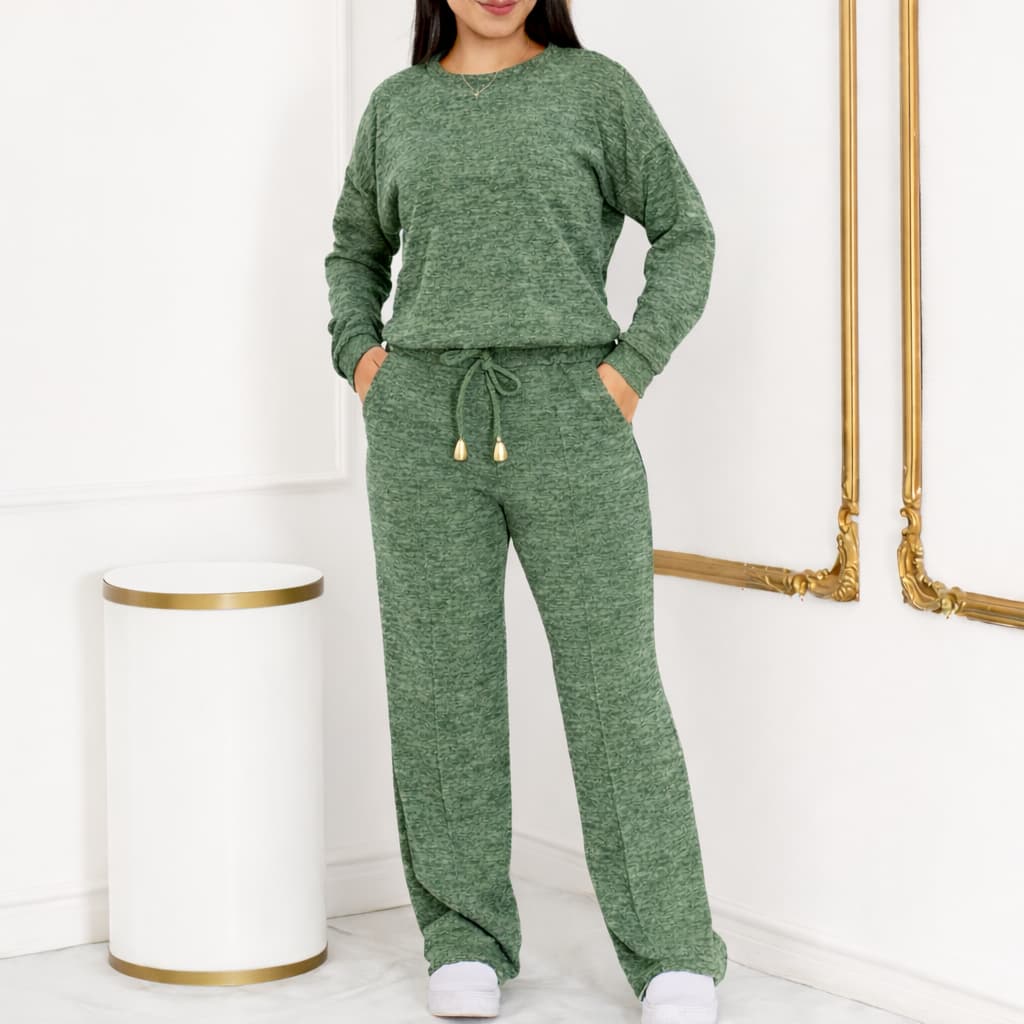 Conjunto Femenino Lanzinha Ribi canelada 2 Peças Blusa e Pantalona