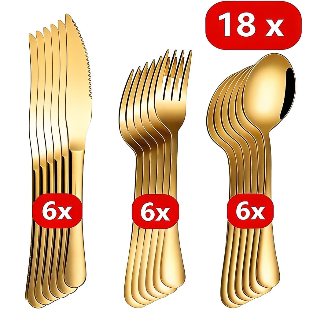 18 Peças Talheres Ouro De Aço Inox Garfo Colher Faca Colher De Mesa