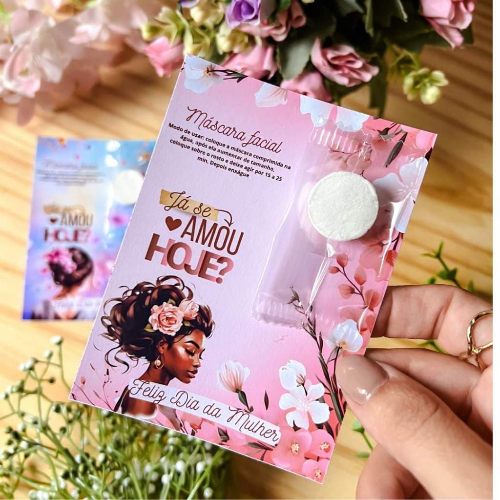 Kit 50/30/20/10 Lembrancinha Card Mascara Facial Escovinha ou Lixa de Unha Mimos Para Clientes Escola Igreja