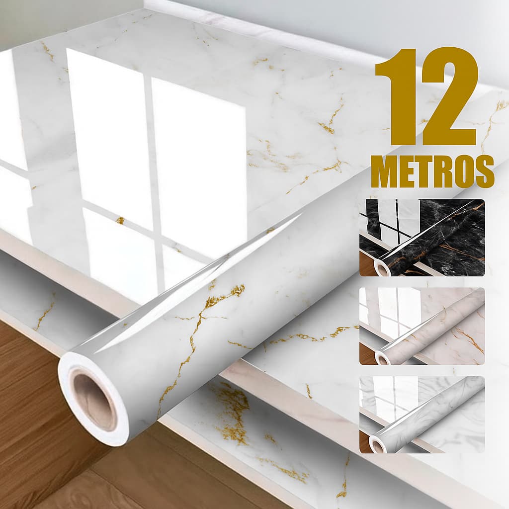 Papel de Parede Vinílico Mármore Branco 12m Autoadesivo | Impermeável | Uso Residencial | Lavável