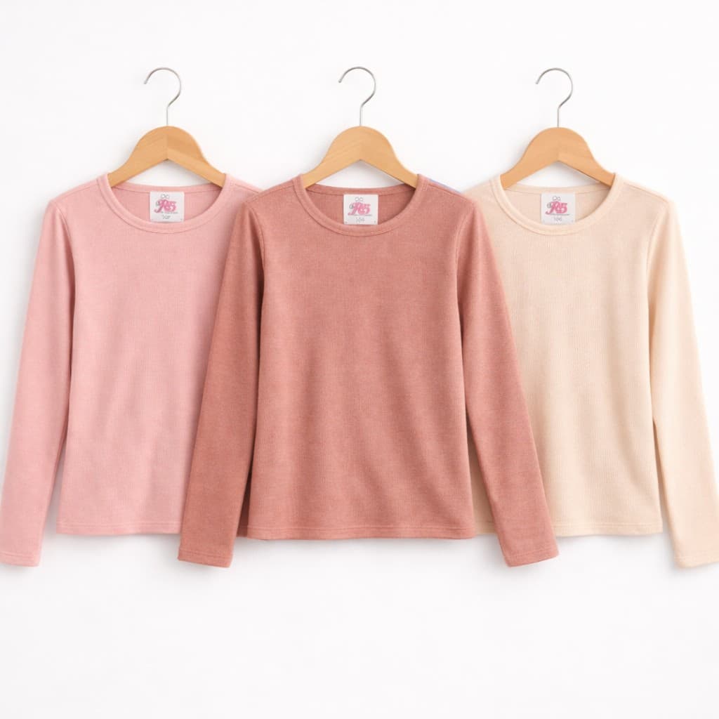 Kit 2 ou 3 Blusas Infantil Menina Manga Longa Canelada Ribana | 04 a 12 Anos