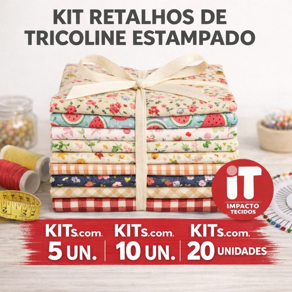Retalho Tricoline 100% algodão - 25cm x 45cm de largura Kits