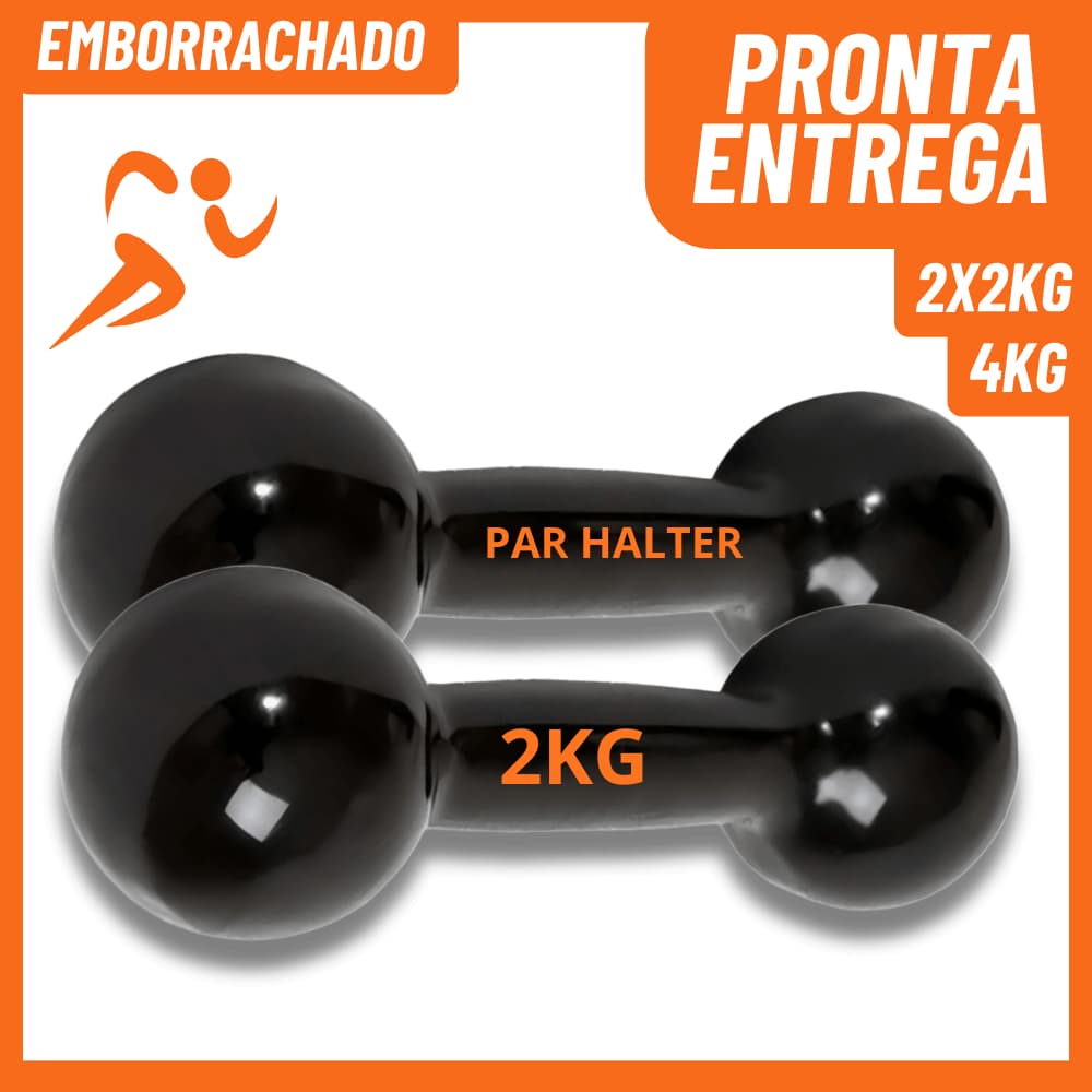 Par Halteres Emborrachado 2kg (4kg Total) Peso Para Exercícios Academia Treino em Casa