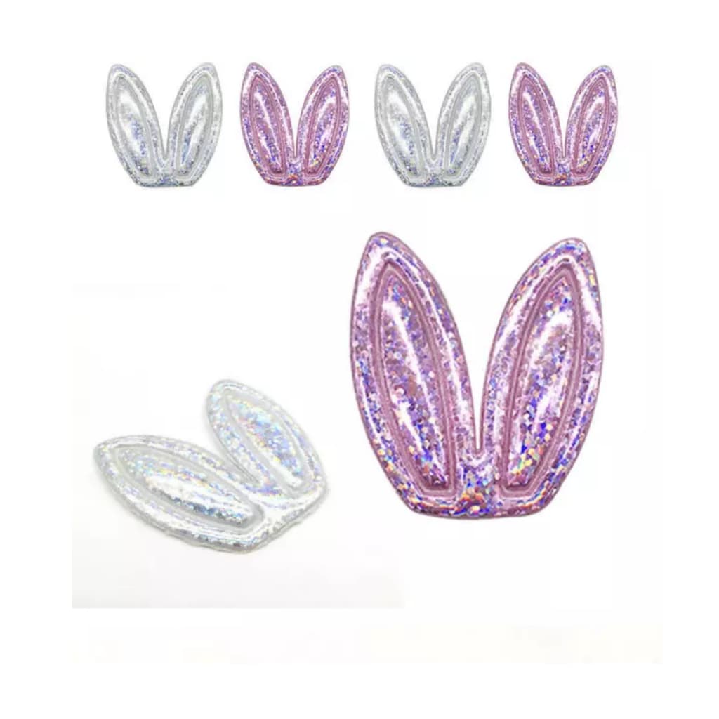 Kit 6 peças Aplique Orelinha Coelho PRINCESS Brilho Holográfico Decoração Tiaras Páscoa Laços Lembrancinhas