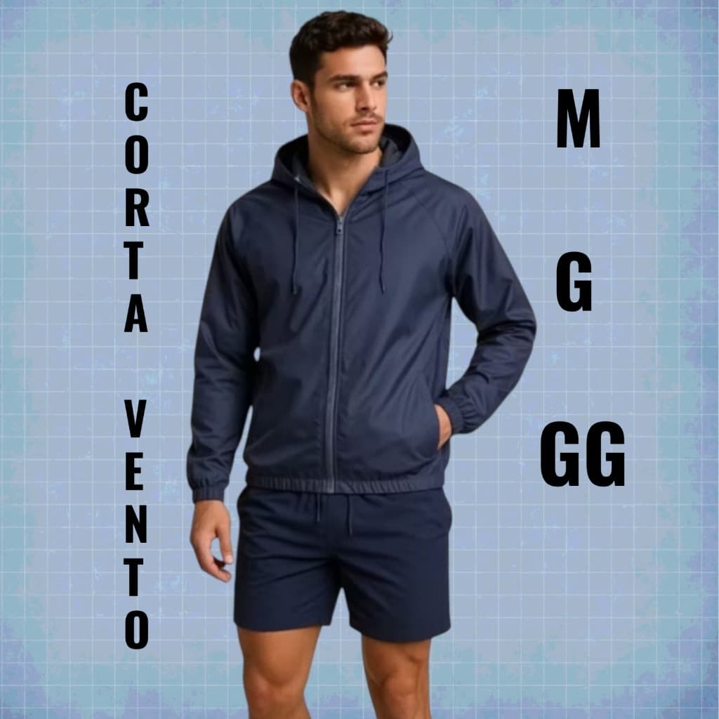 Corta Vento Masculina Jaqueta Lisa Com Capuz , Bolso e Ciper