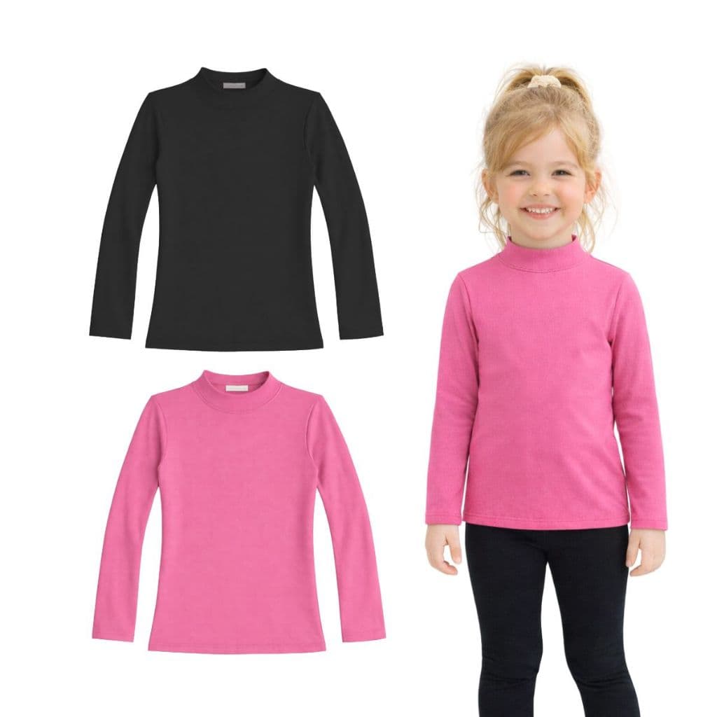 KIT 2 Blusas Feminina infantil Manga Longa Peluciada Meia Gola 4 a 14 anos