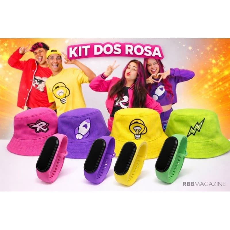 Kit dos Rosa Bucket Infantil + Relógio Digital à Prova D’Água Emily Vick, Leozin, Void,  Ketlyn