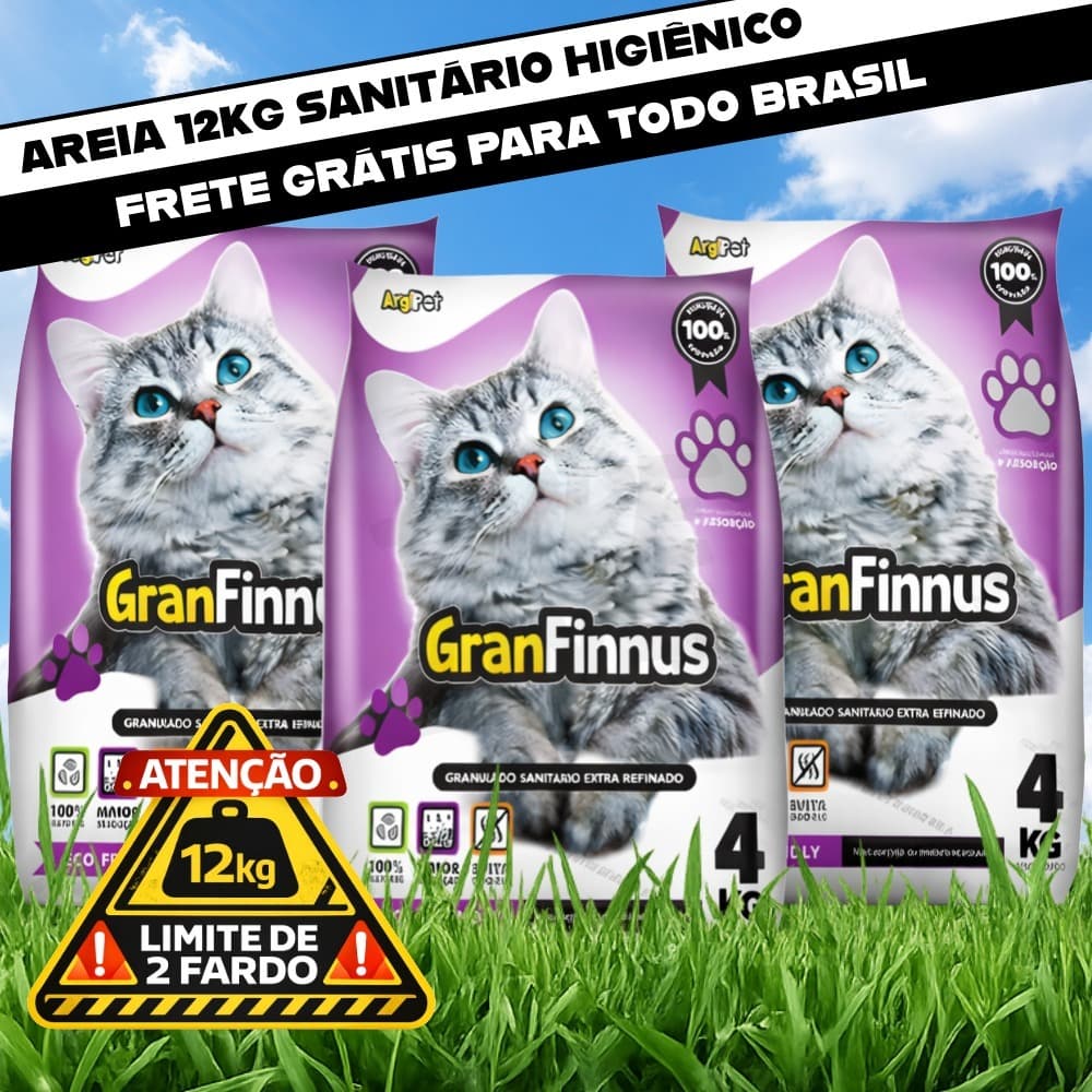 Kit Areia Sanitária Mimo Cat 20KG (3x4kg) | Super Absorvente Anti-Odor Grão Fino Premium Granfinnuns