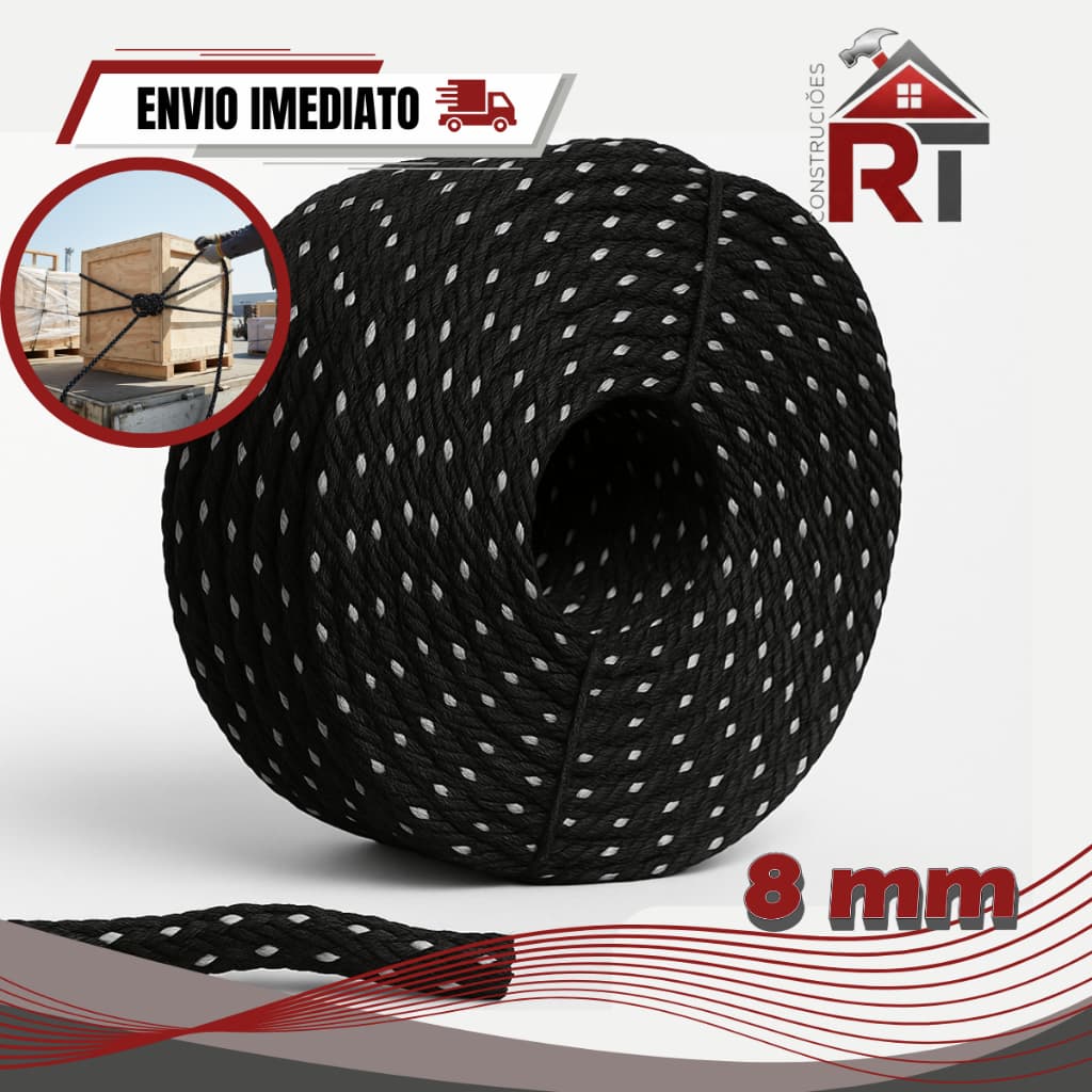 Corda 8mm Poliéster Multiuso Reforçada Amarrar Carga Caminhão Pintura Varal e Lazer - Resistente