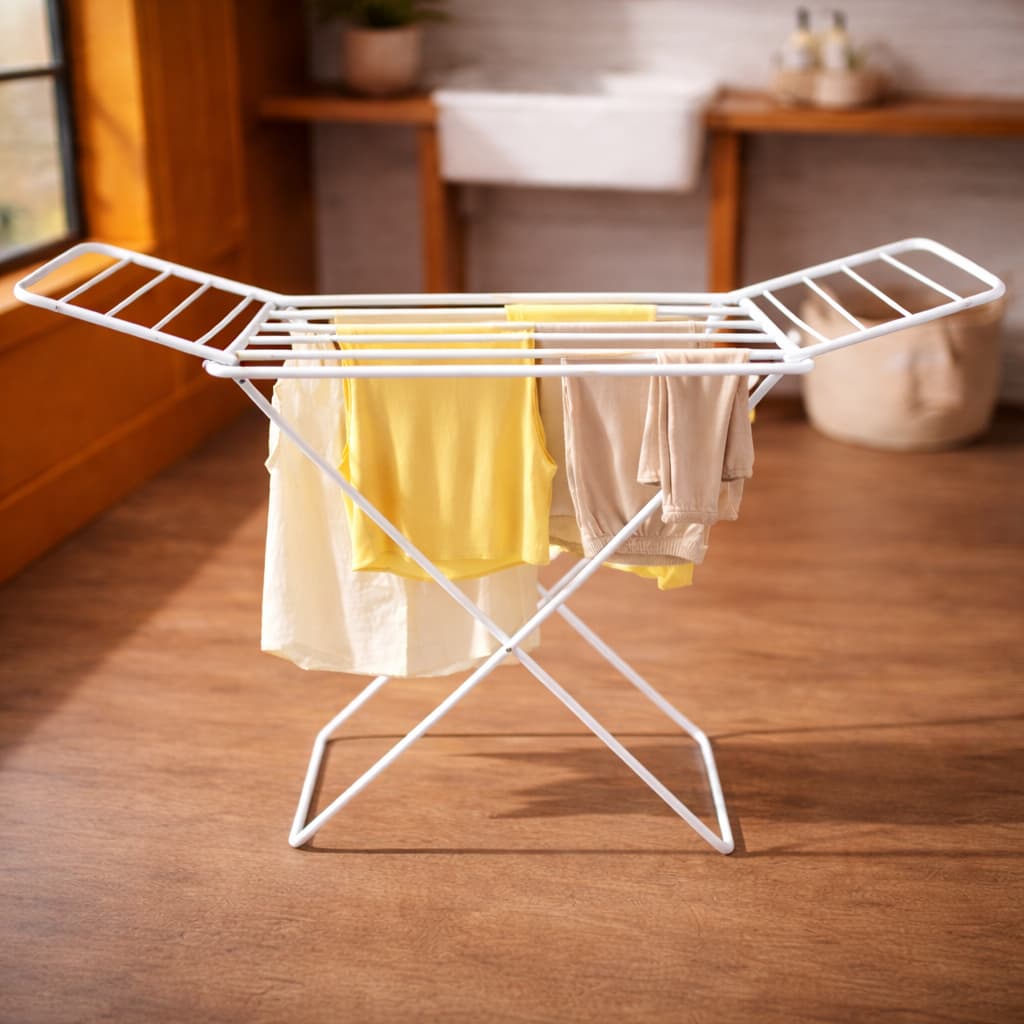 Varal de Chão Com Abas em Aço Reforçado Branco Ou Preto