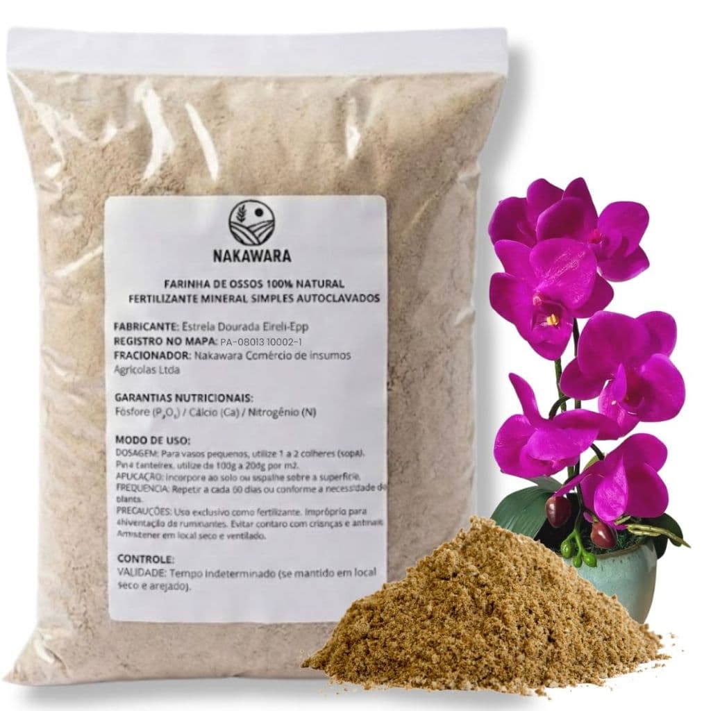 Farinha de Osso 100% Natural Fertilizante Mineral Adubo Plantas Flores Frutos Horta Jardim Orquideas