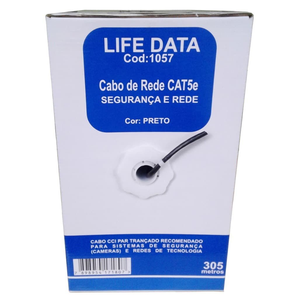 Cabo rede segurança e dados cftv 305m cat5e lifedata deko