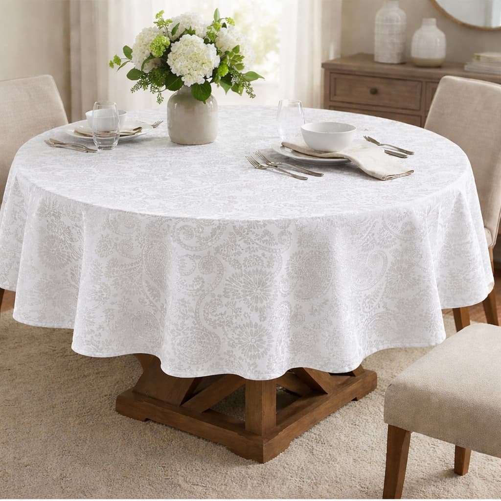 Toalha de Mesa Redonda Jacquard Tecido de Alta Qualidad Promoção Medida 1,40 diametro 100% poliéster