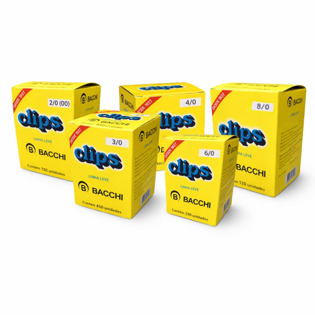 Clips Bacchi Para Papel 2/0 3/0 4/0 6/0 8/0 170 220 420 450 720 Unidades Original