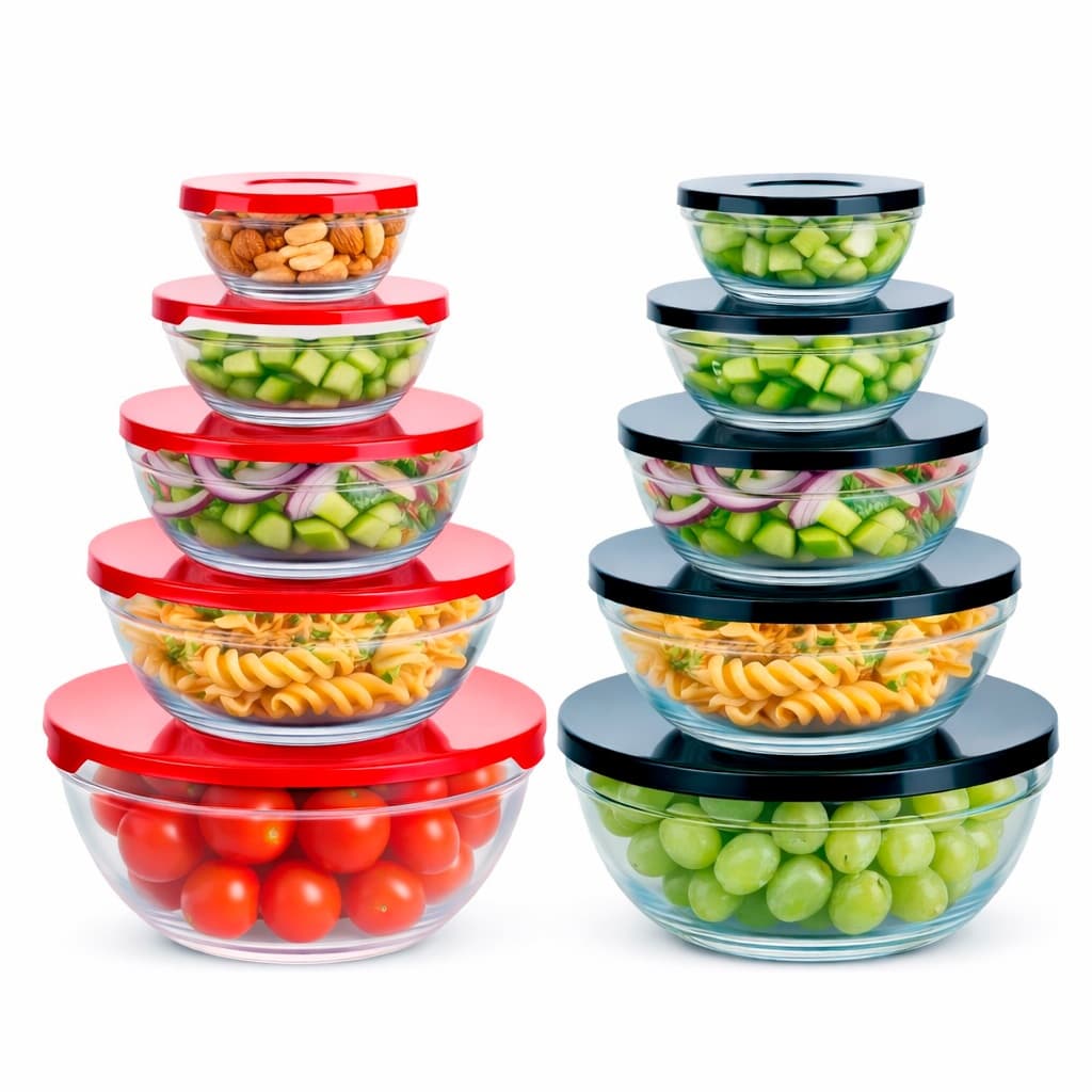 Kit 5 Potes de Vidro com Tampa – Vasilhas Tigelas Bowl Marmita para Armazenar Alimentos