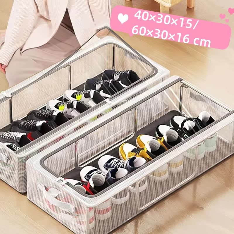 Com zíper Caixa de armazenamento empilhável para sapatos, caixa de armazenamento transparente multifuncional em concha
