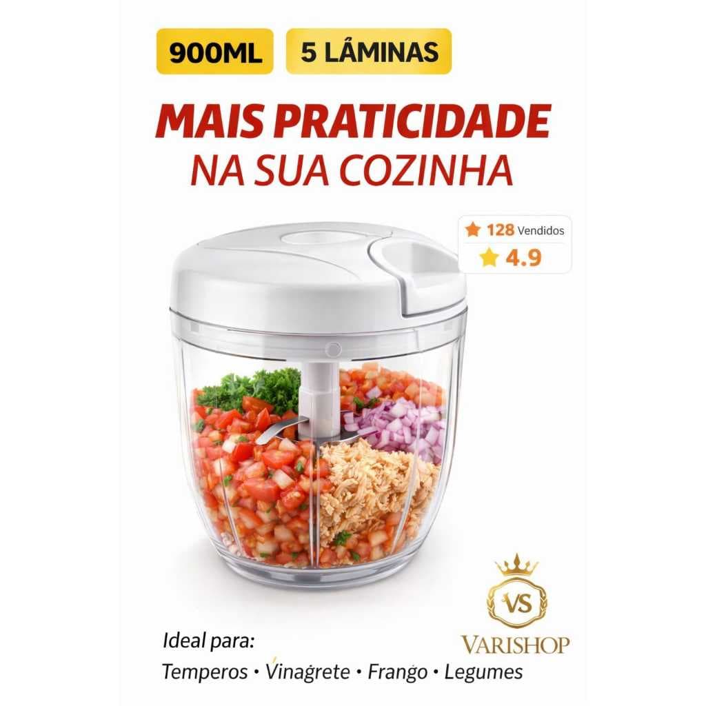 Triturador Manual 900ml Alho Cebola Temperos | Mini Processador de Alimentos