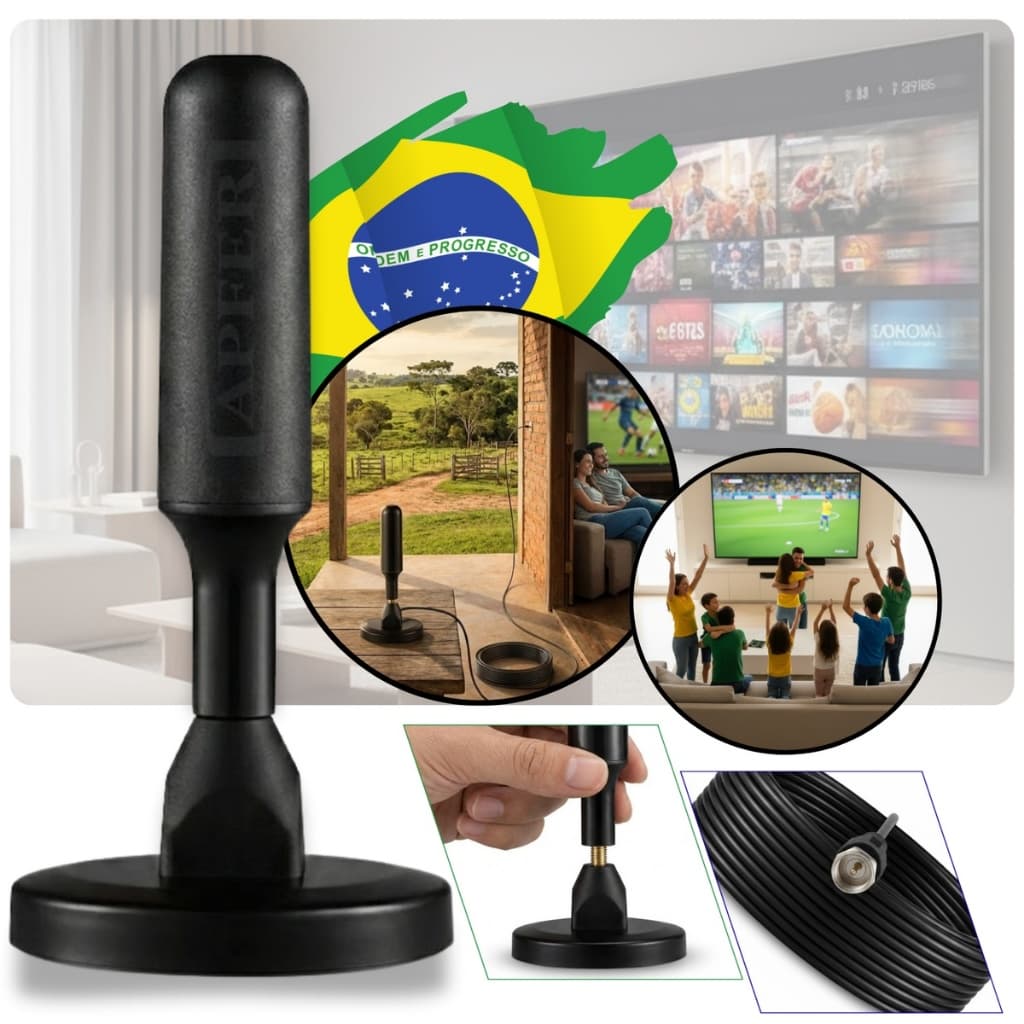 Antena Digital 4K Ultra HD Sinal Super Forte 5m Cabo Longo Mais Canais HD Interna Externa