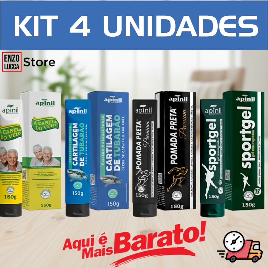 🔥💥 KIT 4 GEL MASSAGEADOR APINIL 150G 💥🔥Pomadas e géis mais procurados!🔥