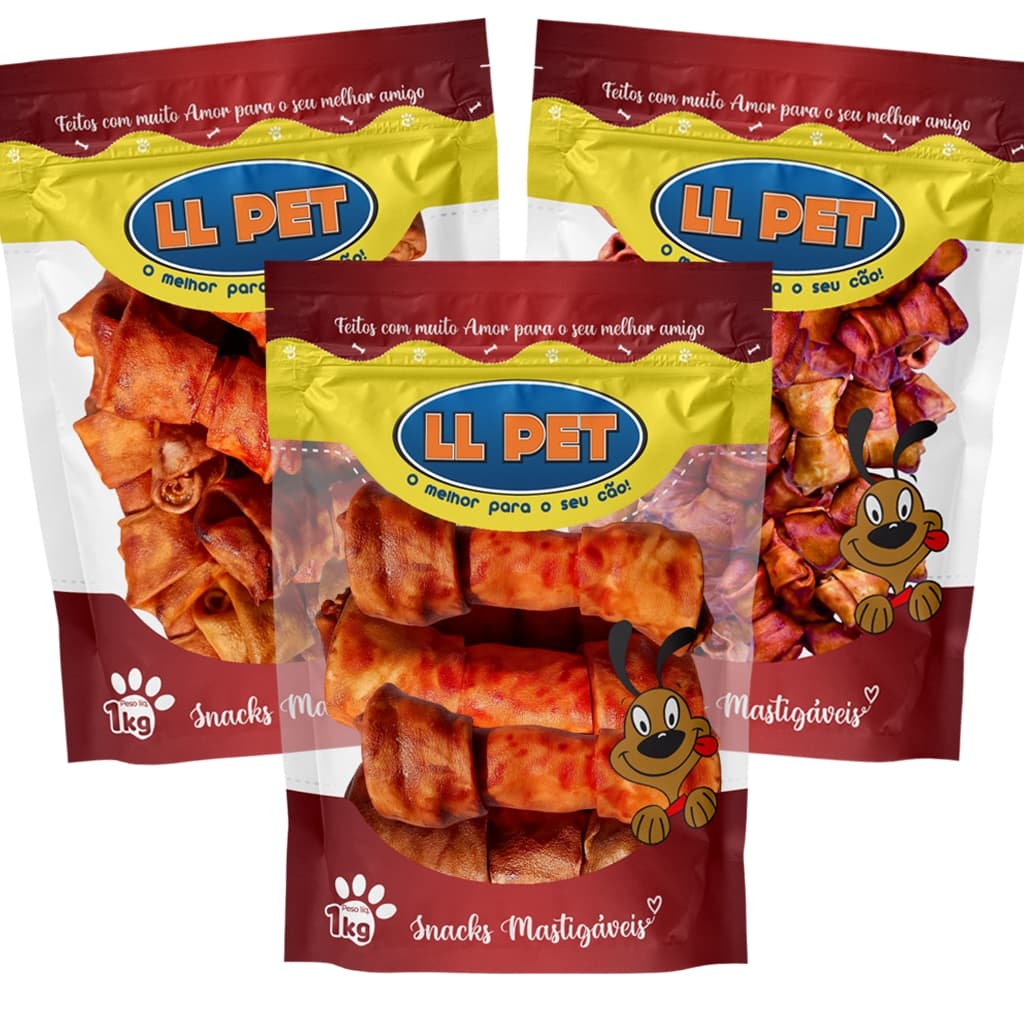 Osso Nó 1Kg Diversos Tamanhos Sabor Bacon Ossinho Petisco Mordedor