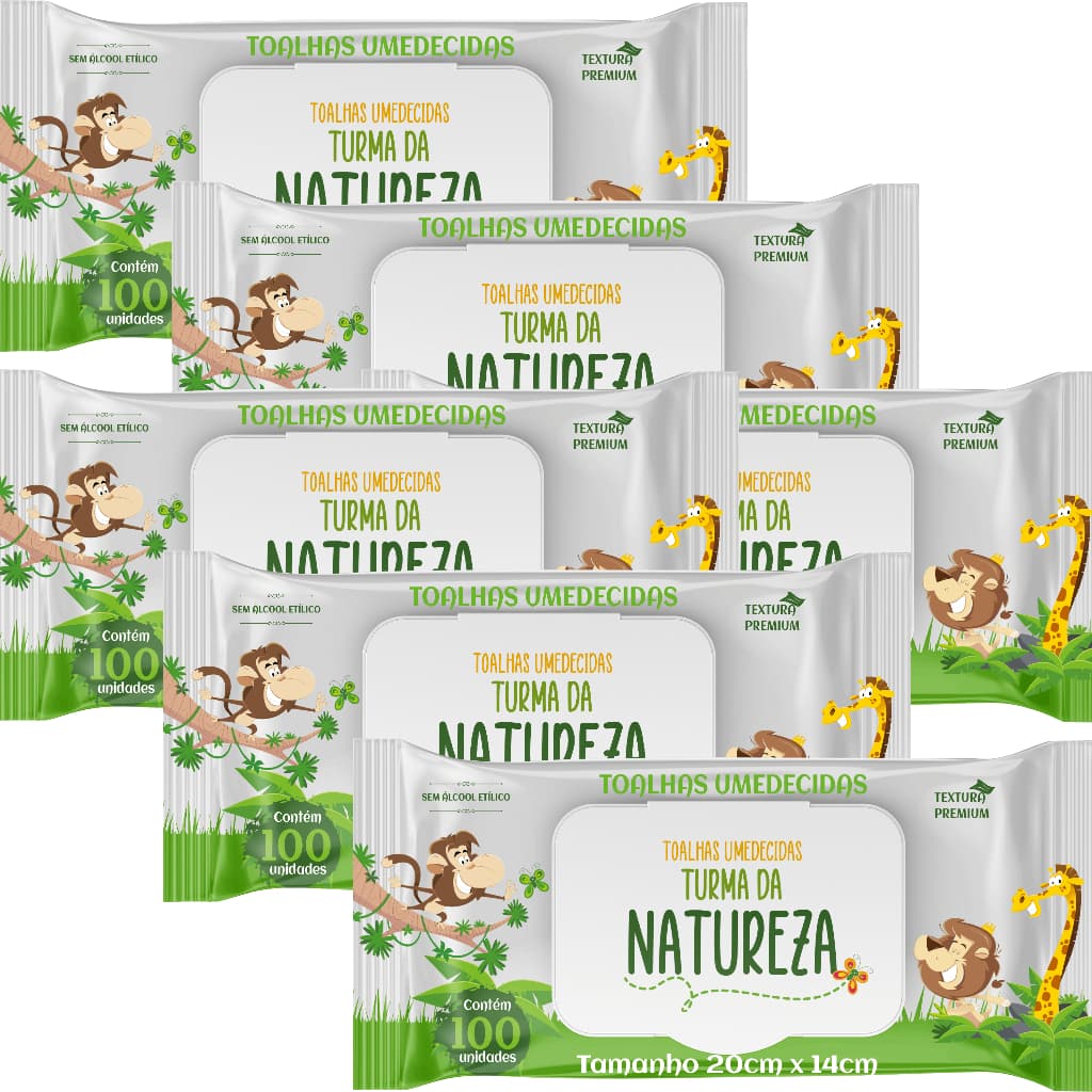 Kit C/6 Toalha Umedecida Turma da Natureza  100 Unidades Total 600