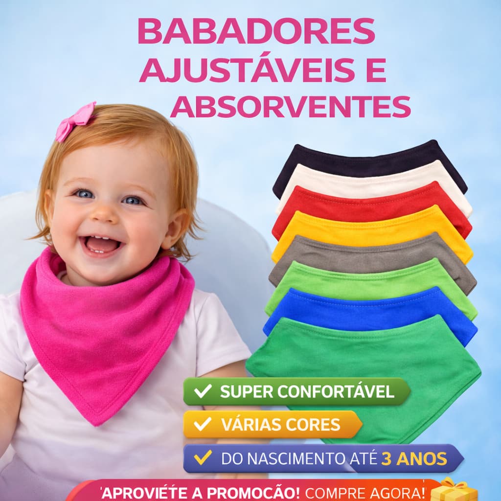 Babador Bandana Bebê Kit 10 Unidades Dupla Face Algodão Premium Alta Absorção Promoção