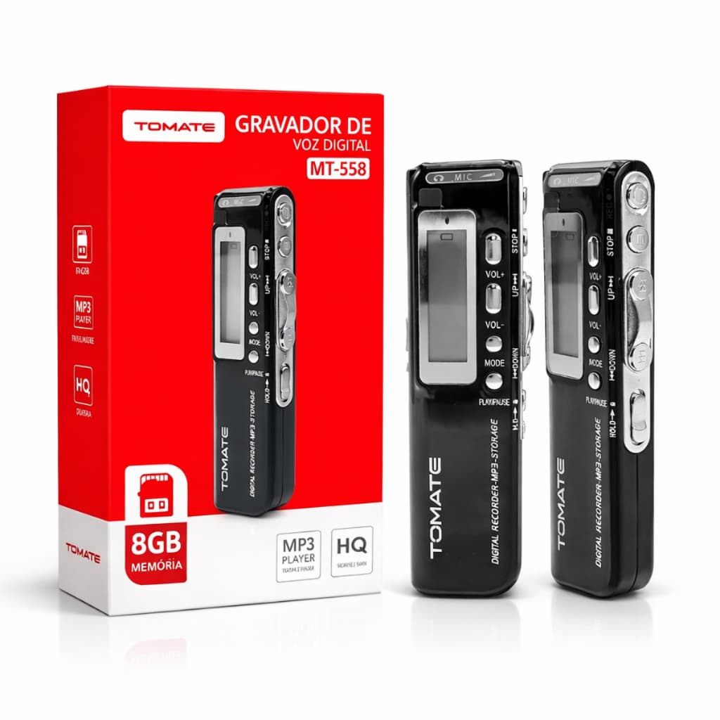 Gravador de Voz Espião Digital 8GB 140h MP3 WMA Display LCD Controle VOR Gravação Telefônica e Aulas