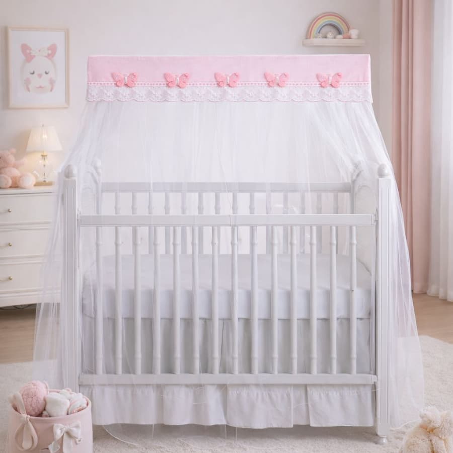 Mosquiteiro de Varal para Mini Berço Pequeno de Bebê Menino Menina Percal 400 Fios